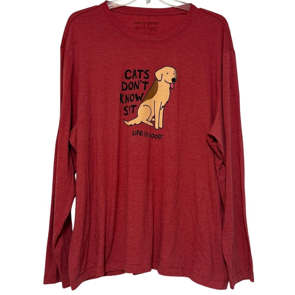 Men's Life Is Good "Cats Don't Know Sit" Long Sleeve Crewneck T-Shirt, Size XXXL